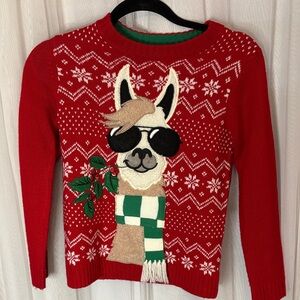 Festive Red Llama Sweater for Kids